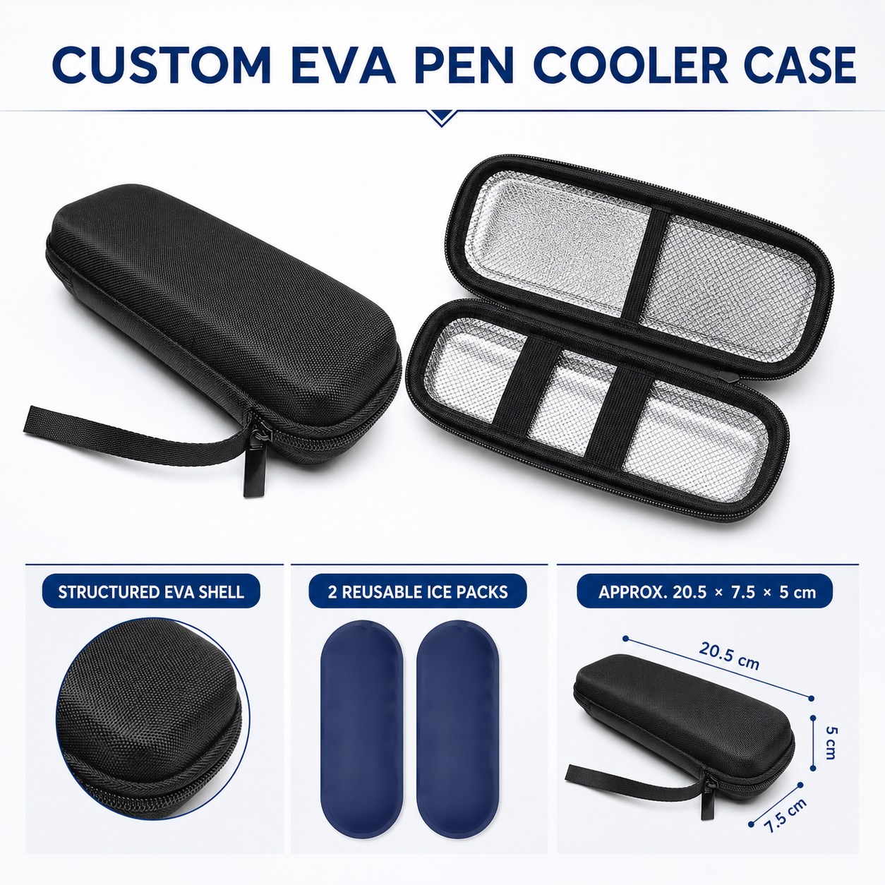 eva-insulin-pen-cooler-case Black EVA insulin pen cooler case with two reusable ice packs